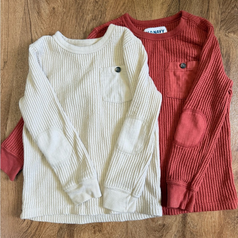 Old Navy Kids Long-Sleeve Waffle Tops in Cream and Rust
